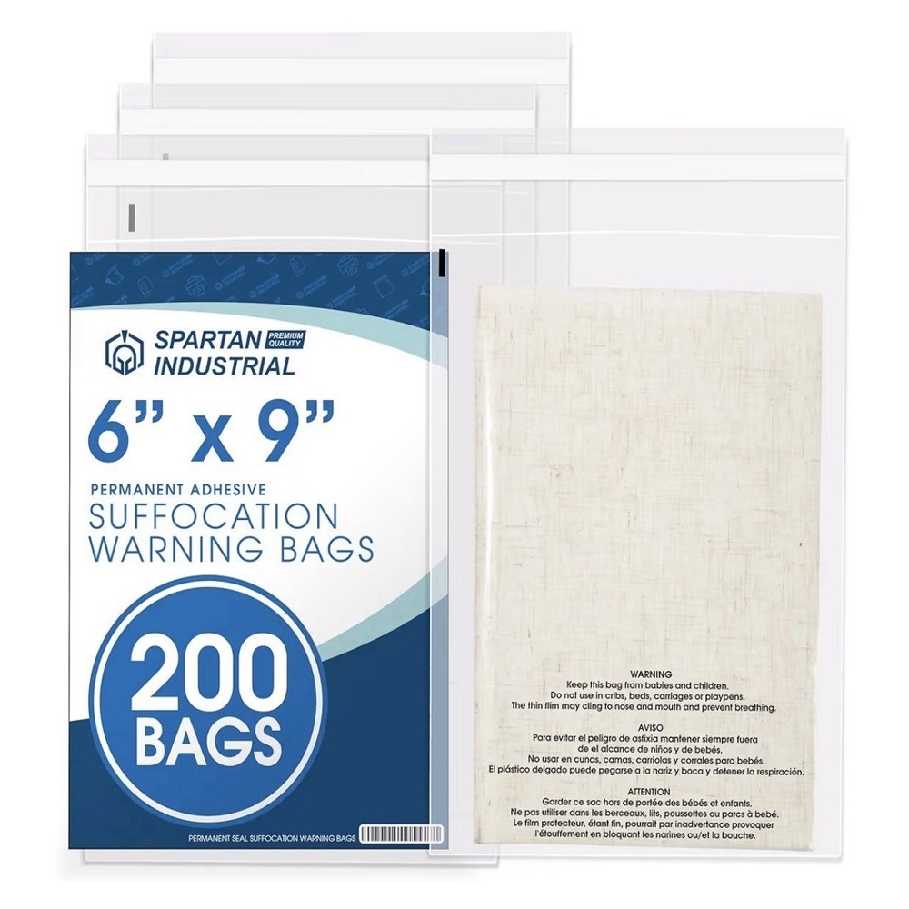 Spartan Industrial - 6" X 9" (200 Count) Self Seal Clear Poly Bags for Shipping